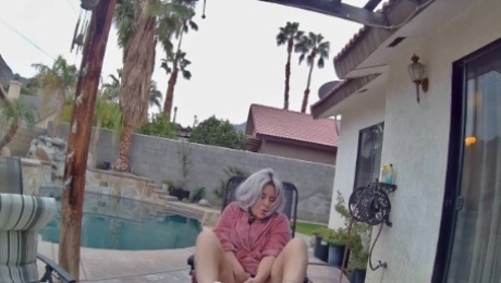 Amateur Granny Masturbates  in slippers w/ huge strap-on while smoking- footfetish slipperporn